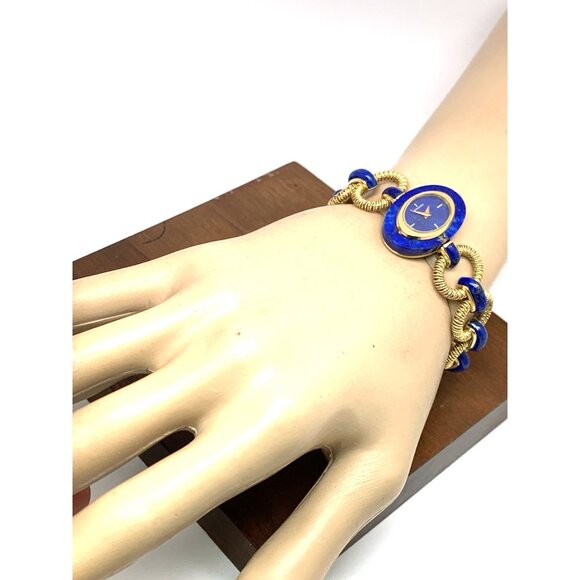 Longines Women's Watch Blue Lapis 18k Yellow Gold Vintage Swiss Hand Wind 27mm - Picture 4 of 14